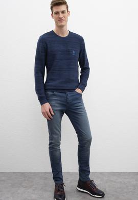 Erkek Lacivert Bisiklet Yaka Triko Kazak - 50205629004