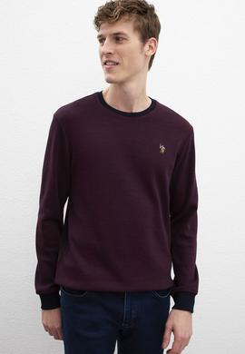 Erkek Bordo Bisiklet Yaka Sweatshirt - 50207656013
