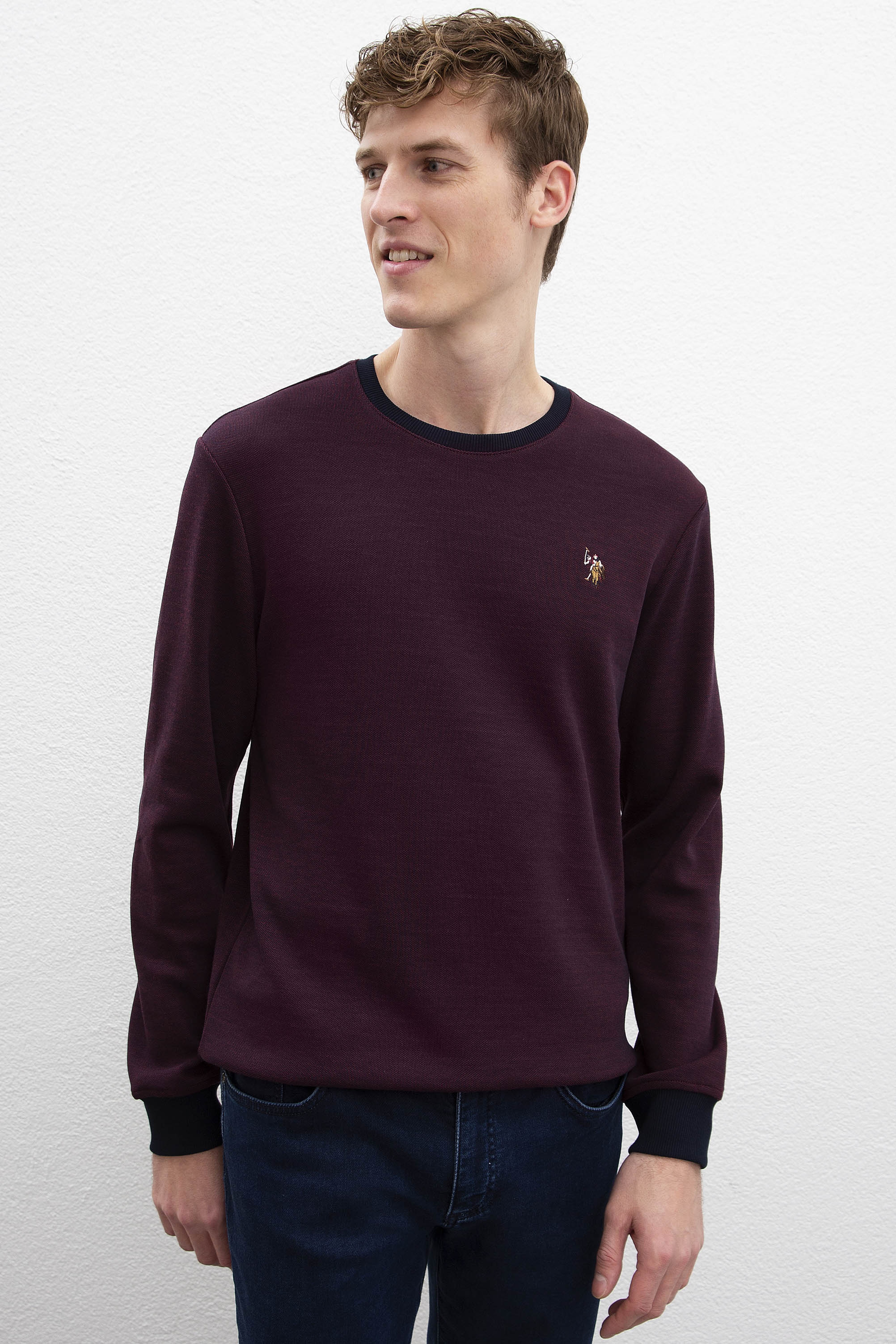 Erkek Bordo Bisiklet Yaka Sweatshirt - Image 1