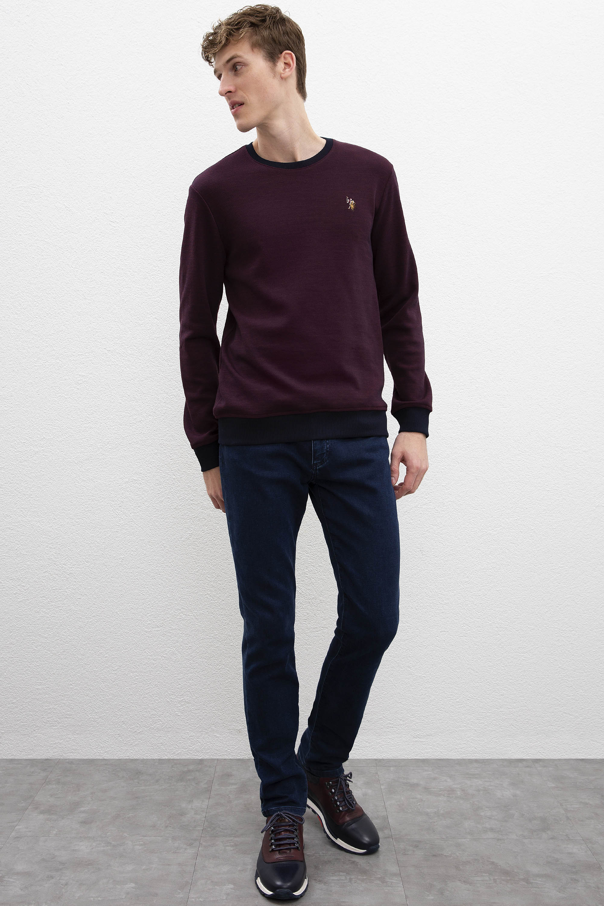 Erkek Bordo Bisiklet Yaka Sweatshirt