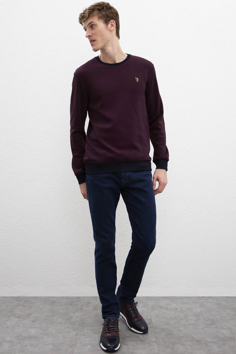 Erkek Bordo Bisiklet Yaka Sweatshirt - 50207656013