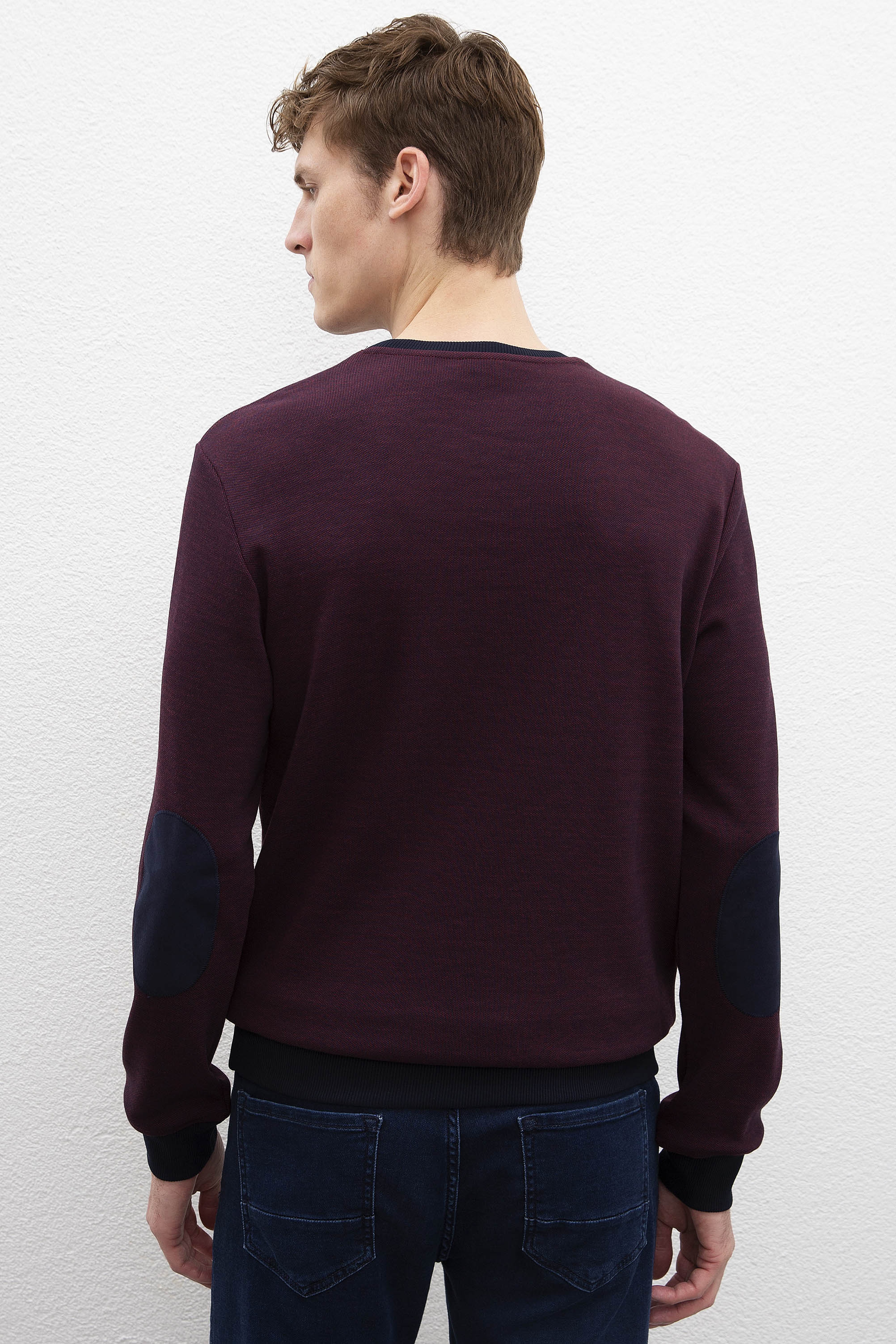 Erkek Bordo Bisiklet Yaka Sweatshirt - Image 3