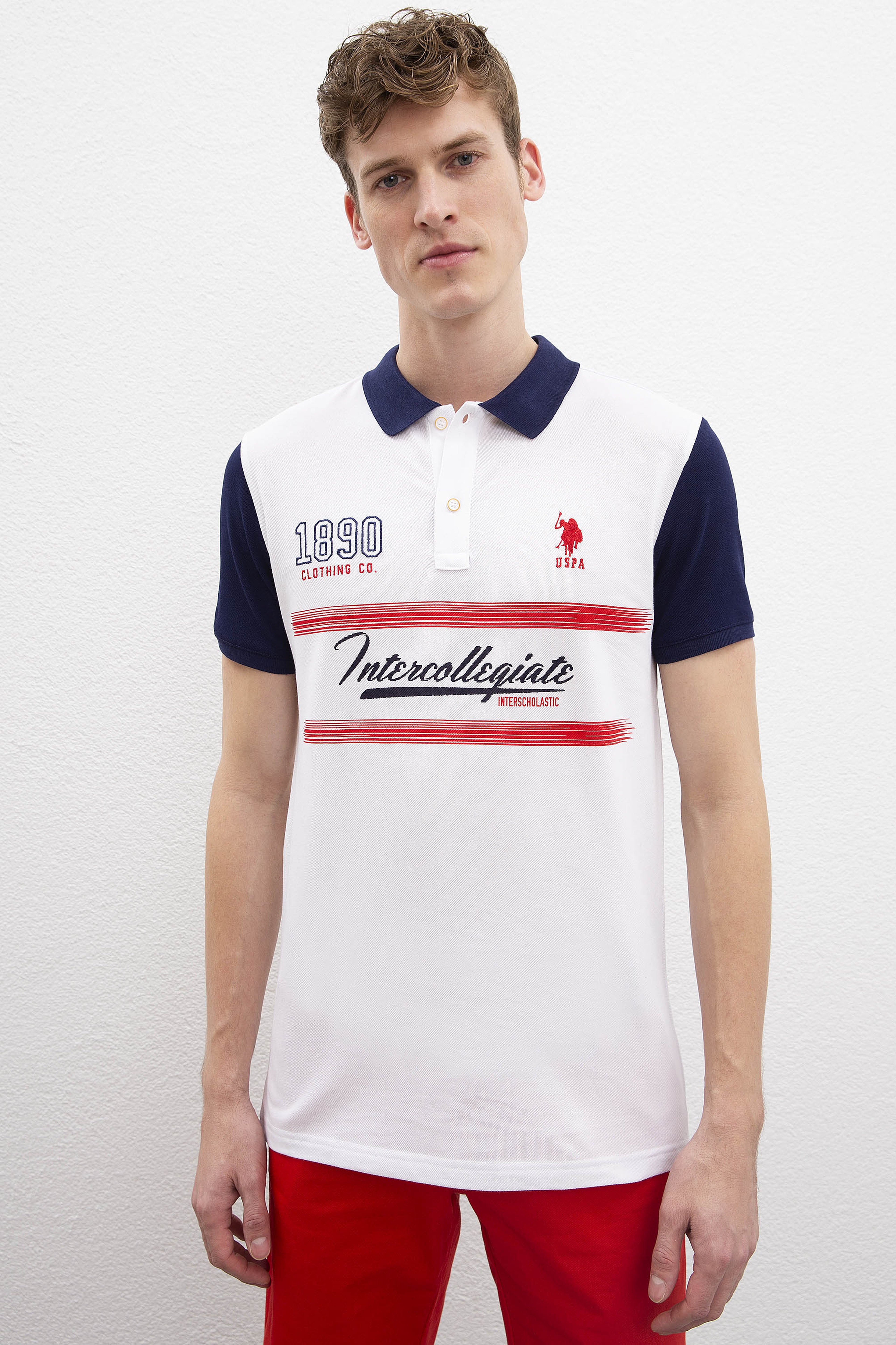 Erkek Beyaz Polo Yaka T-Shirt - Image 1