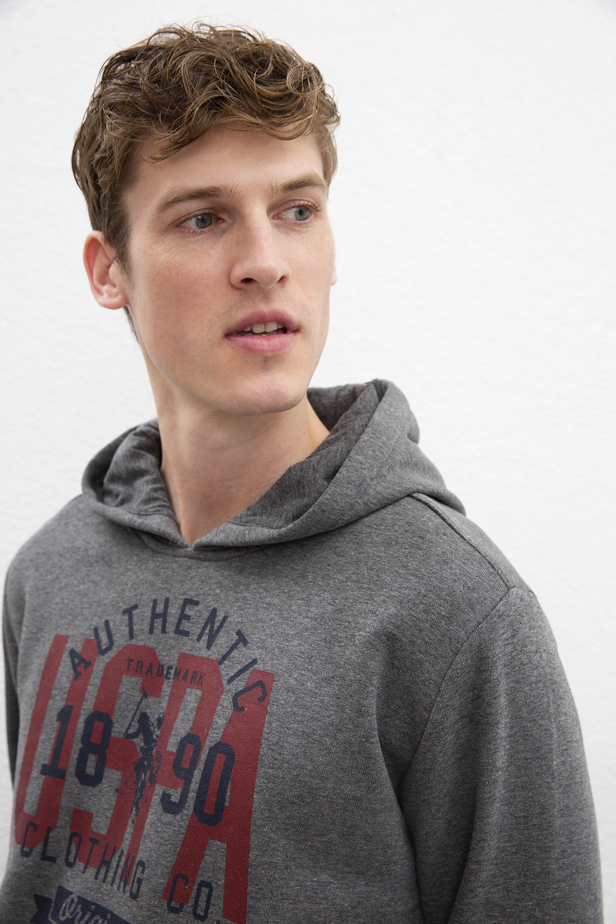 Erkek Antrasit Melanj Kapüşonlu Sweatshirt
