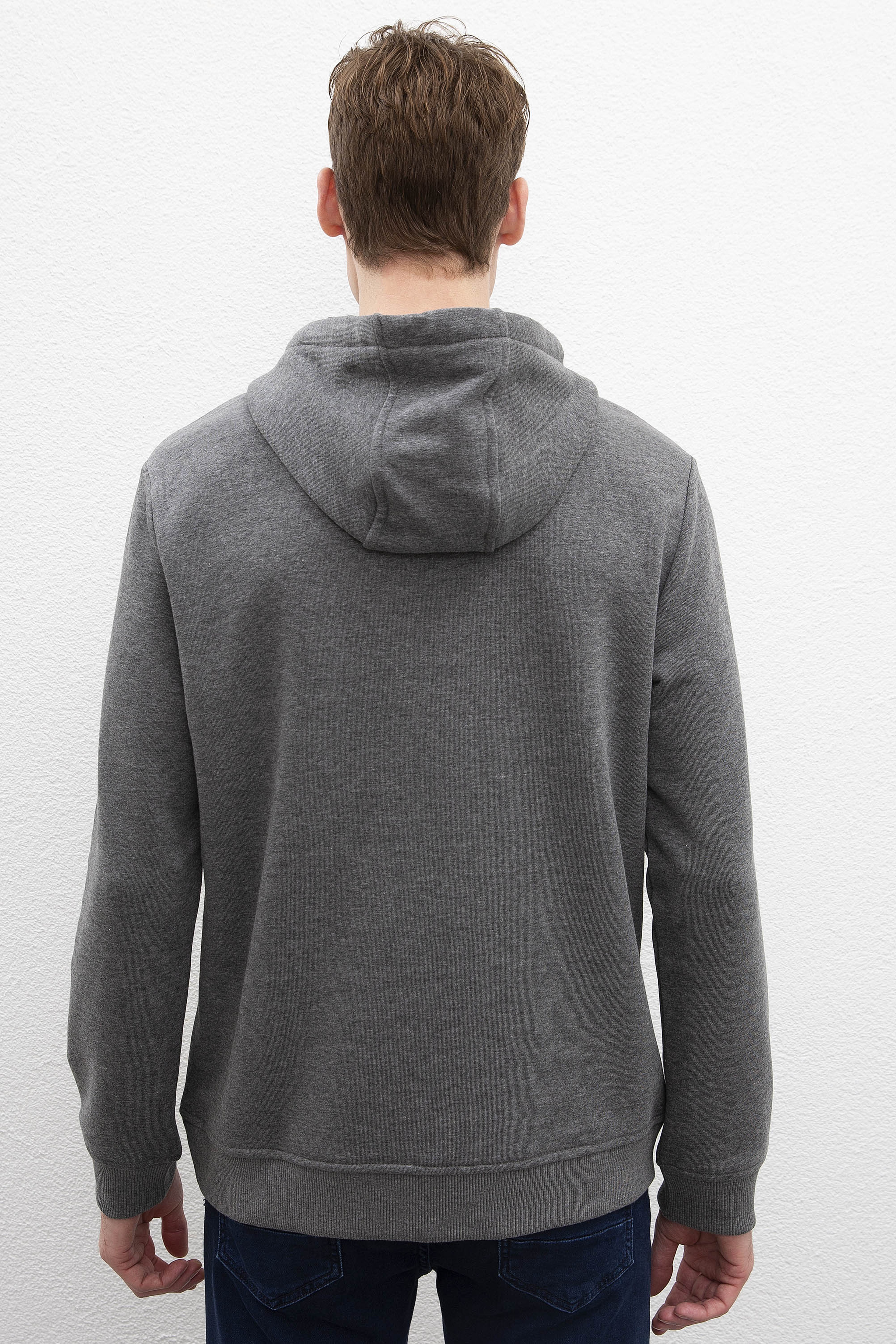 Erkek Antrasit Melanj Kapüşonlu Sweatshirt - Image 3