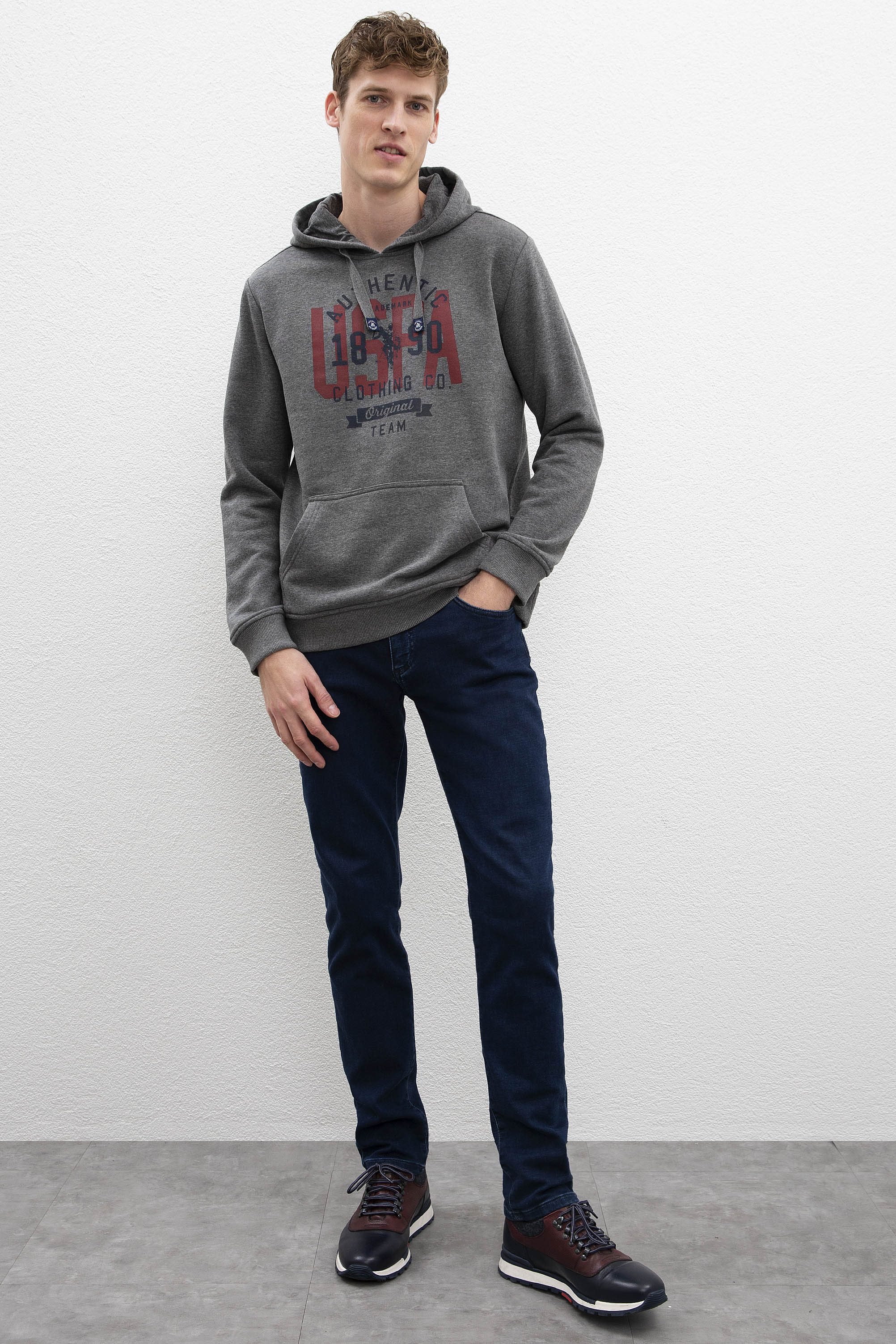 Erkek Antrasit Melanj Kapüşonlu Sweatshirt - Image 4