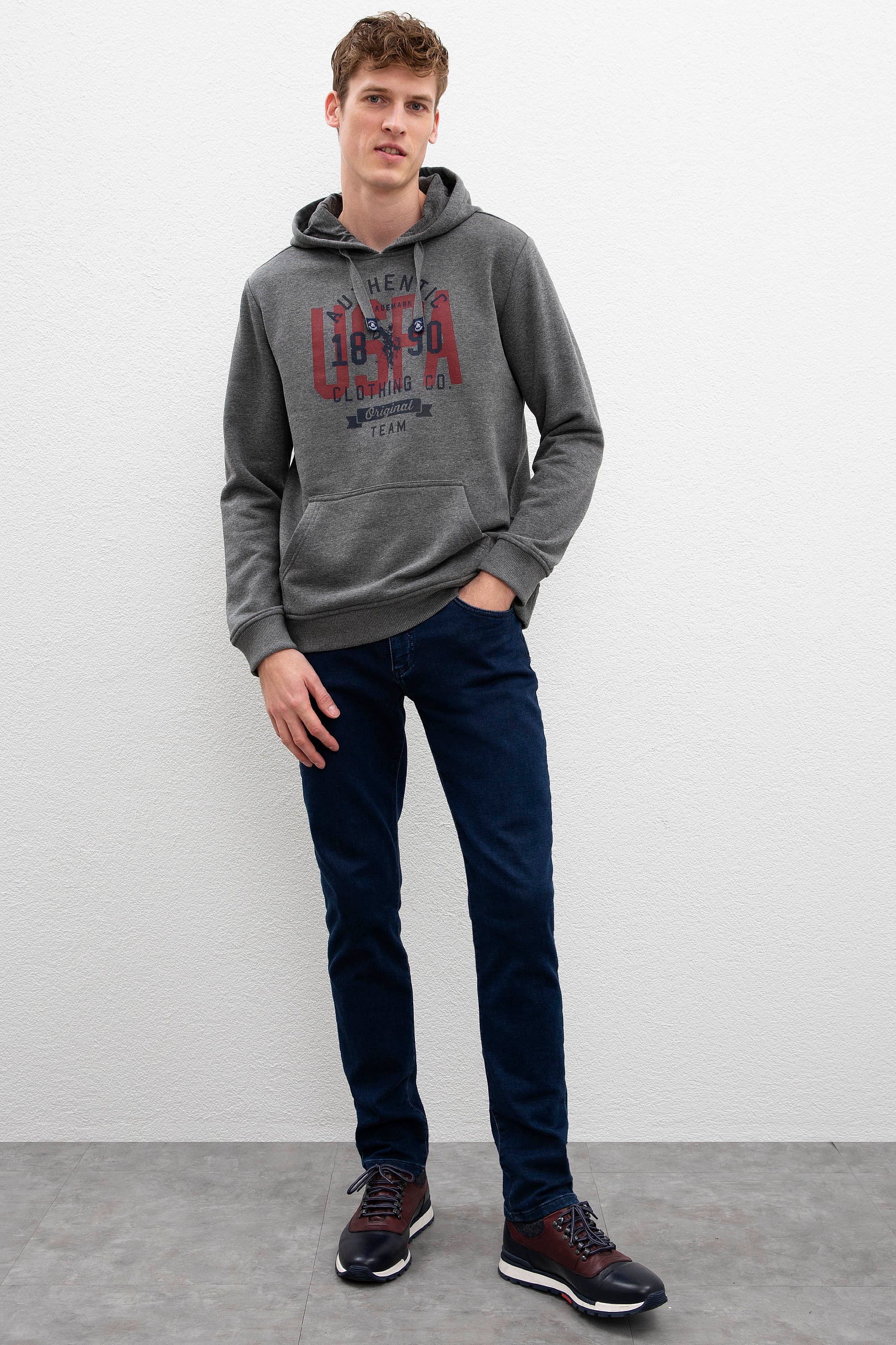 Erkek Antrasit Melanj Kapüşonlu Sweatshirt