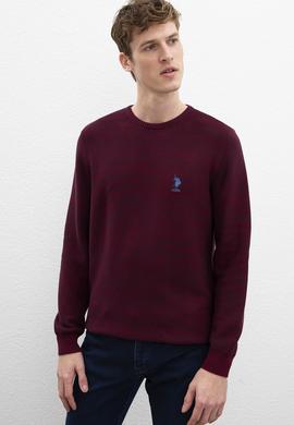 Erkek Bordo Bisiklet Yaka Triko Kazak - 50205629025