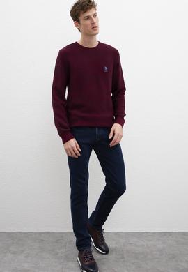 Erkek Bordo Bisiklet Yaka Triko Kazak - 50205629025