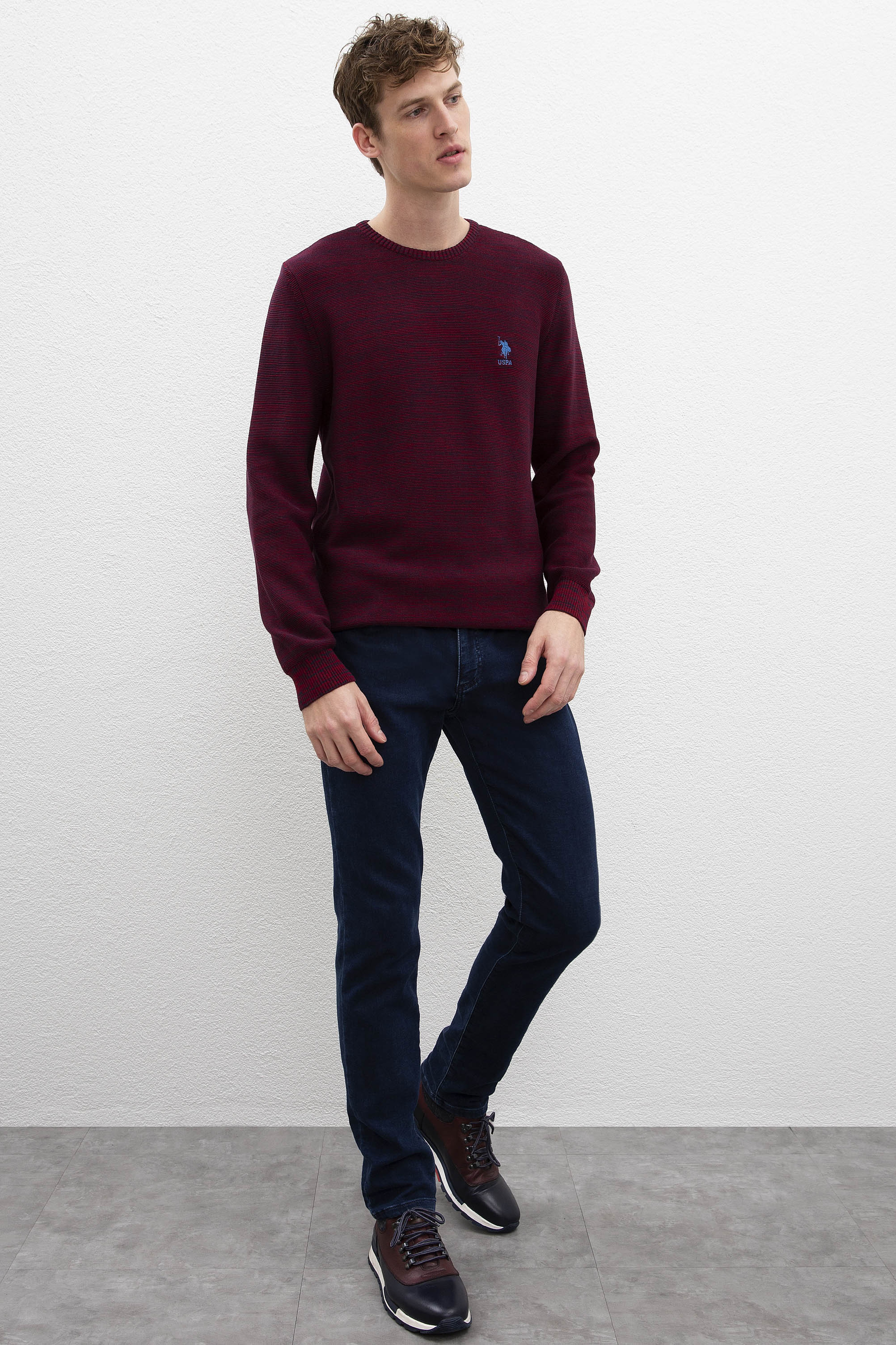 Erkek Bordo Bisiklet Yaka Triko Kazak - Image 3