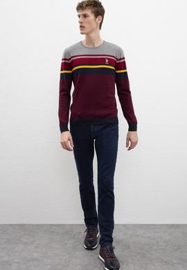 Erkek Bordo Bisiklet Yaka Triko Kazak - 50205650014