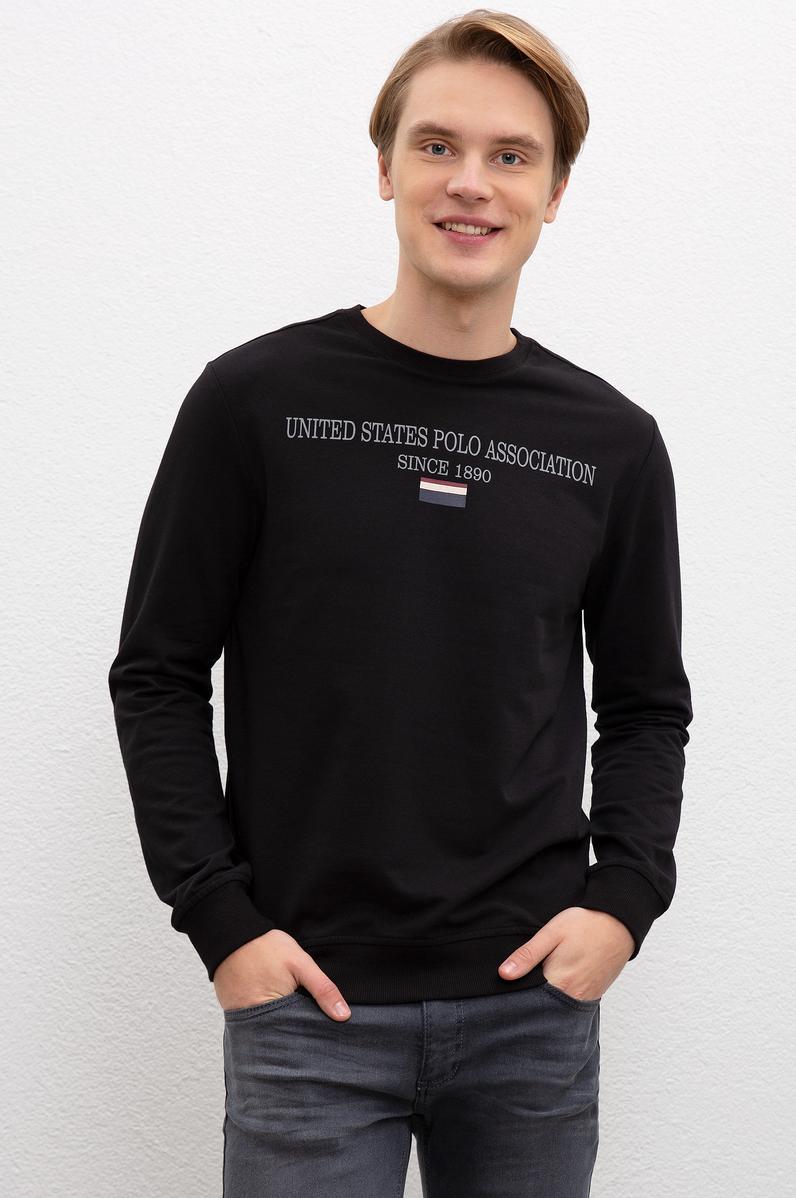 Erkek Siyah Bisiklet Yaka Sweatshirt