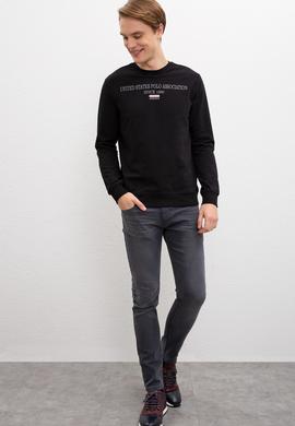 Erkek Siyah Bisiklet Yaka Sweatshirt - 50208658034