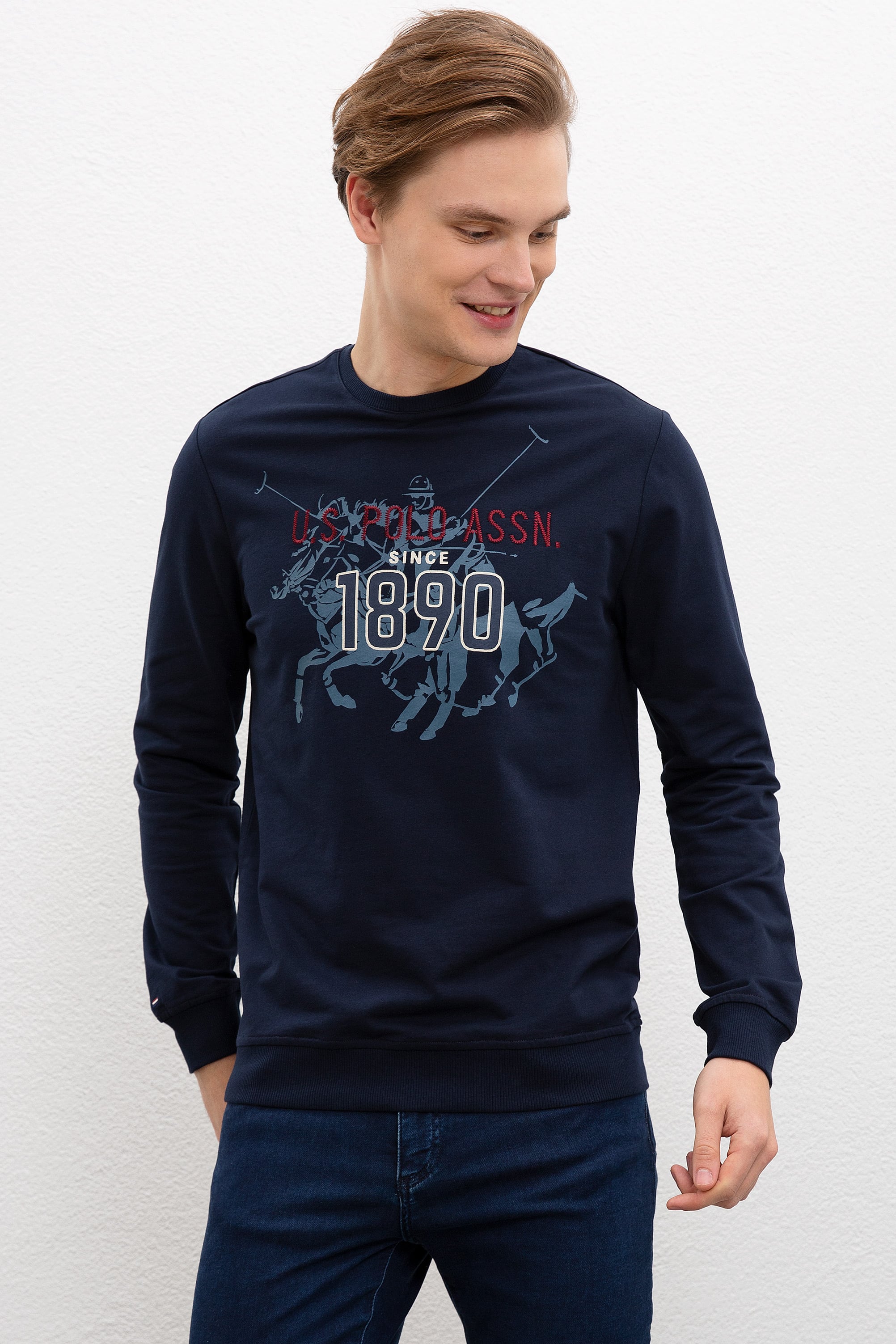 Erkek Lacivert Bisiklet Yaka Sweatshirt - Image 1