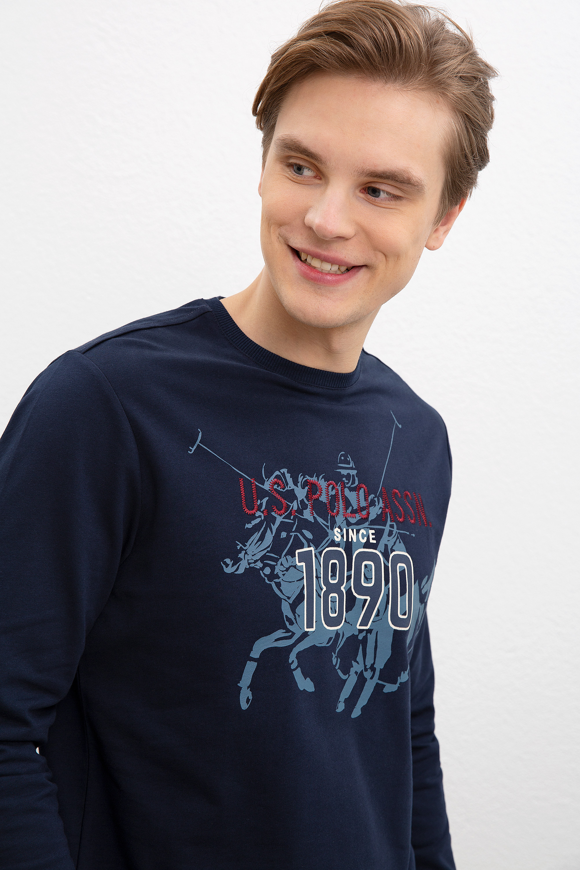 Erkek Lacivert Bisiklet Yaka Sweatshirt - Image 2