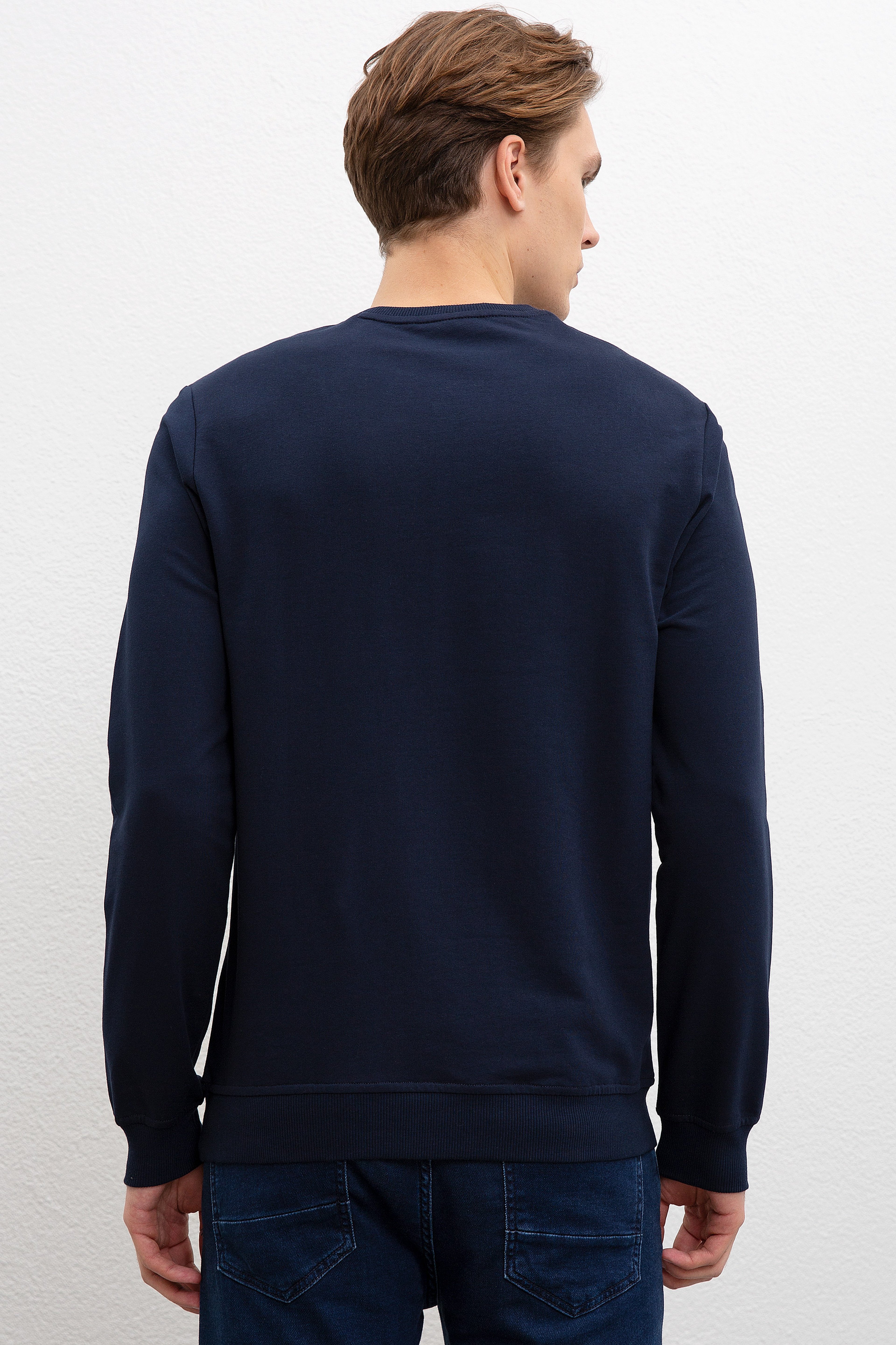 Erkek Lacivert Bisiklet Yaka Sweatshirt - Image 3