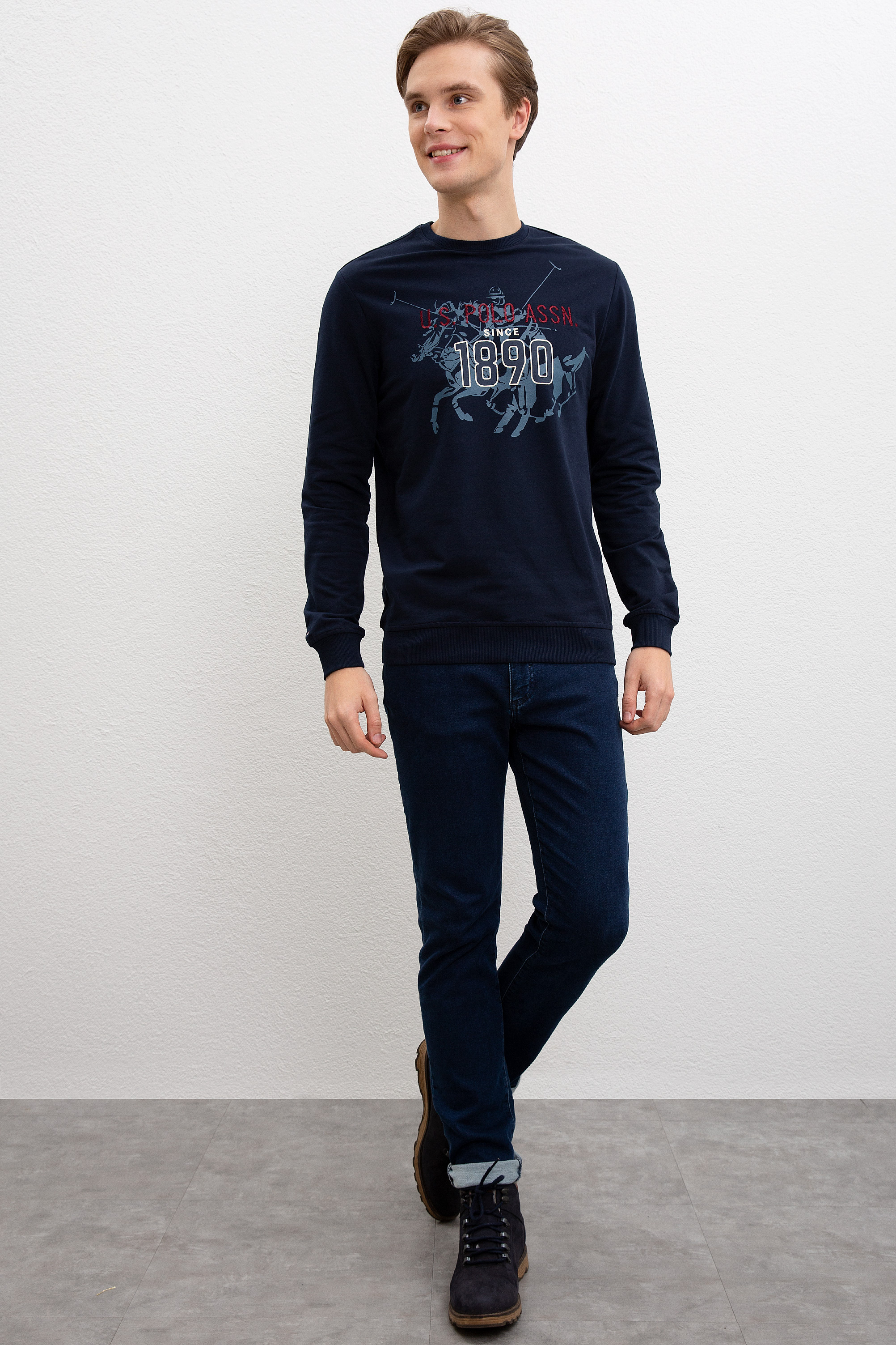 Erkek Lacivert Bisiklet Yaka Sweatshirt - Image 4