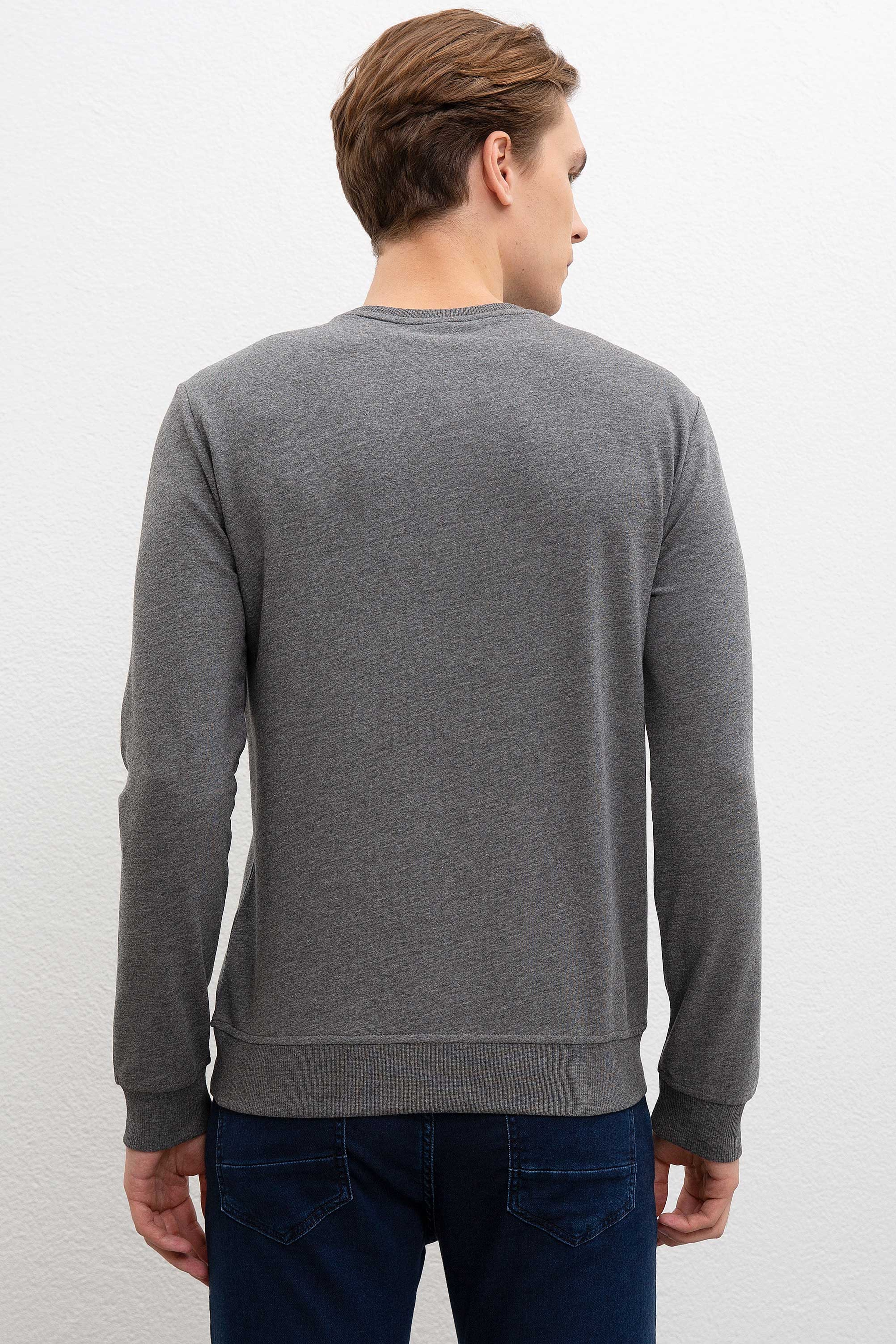Erkek Antrasit Melanj Bisiklet Yaka Sweatshirt - Image 3
