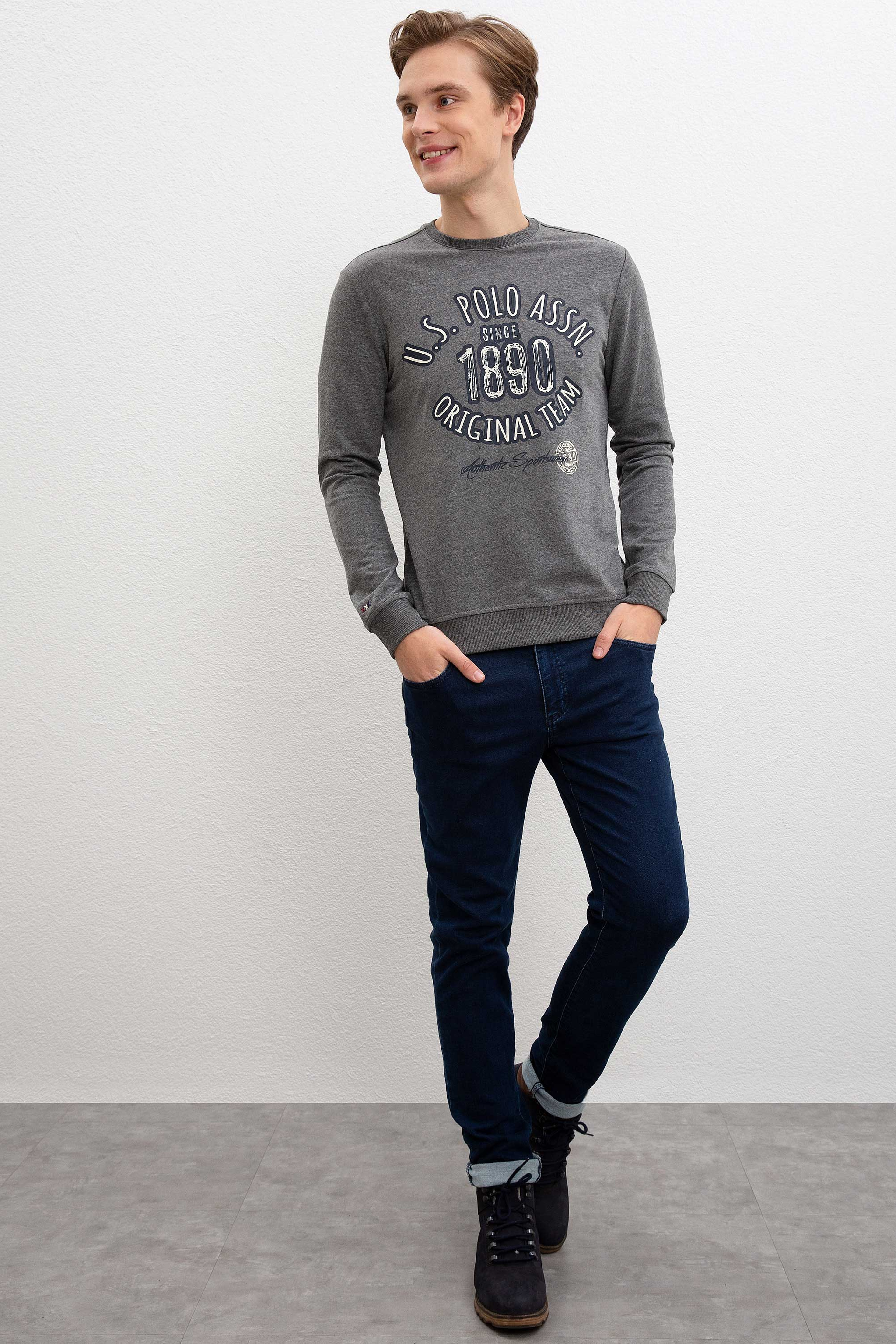 Erkek Antrasit Melanj Bisiklet Yaka Sweatshirt