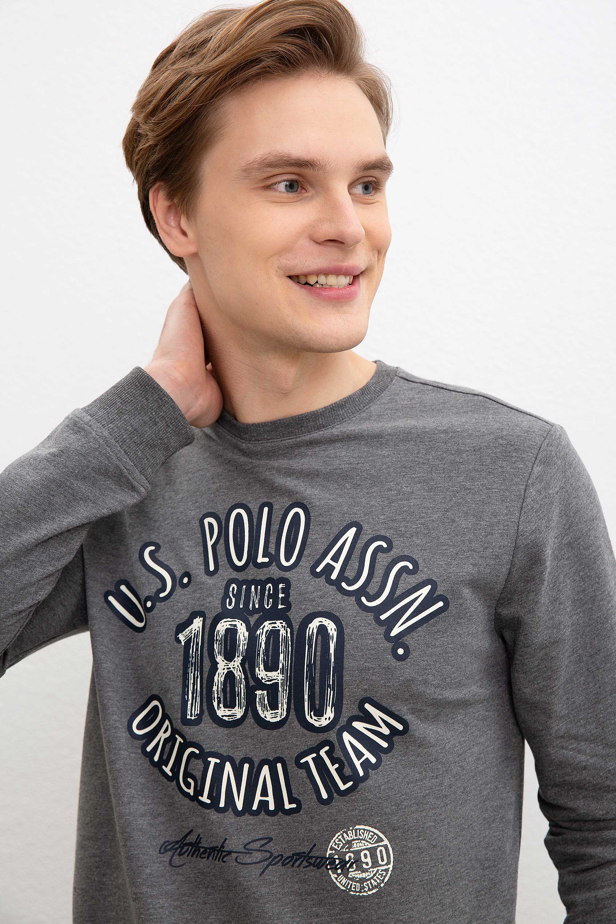 Erkek Antrasit Melanj Bisiklet Yaka Sweatshirt