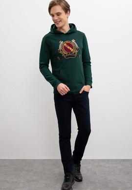 Erkek Koyu Yeşil Kapüşonlu Sweatshirt - 50207549011
