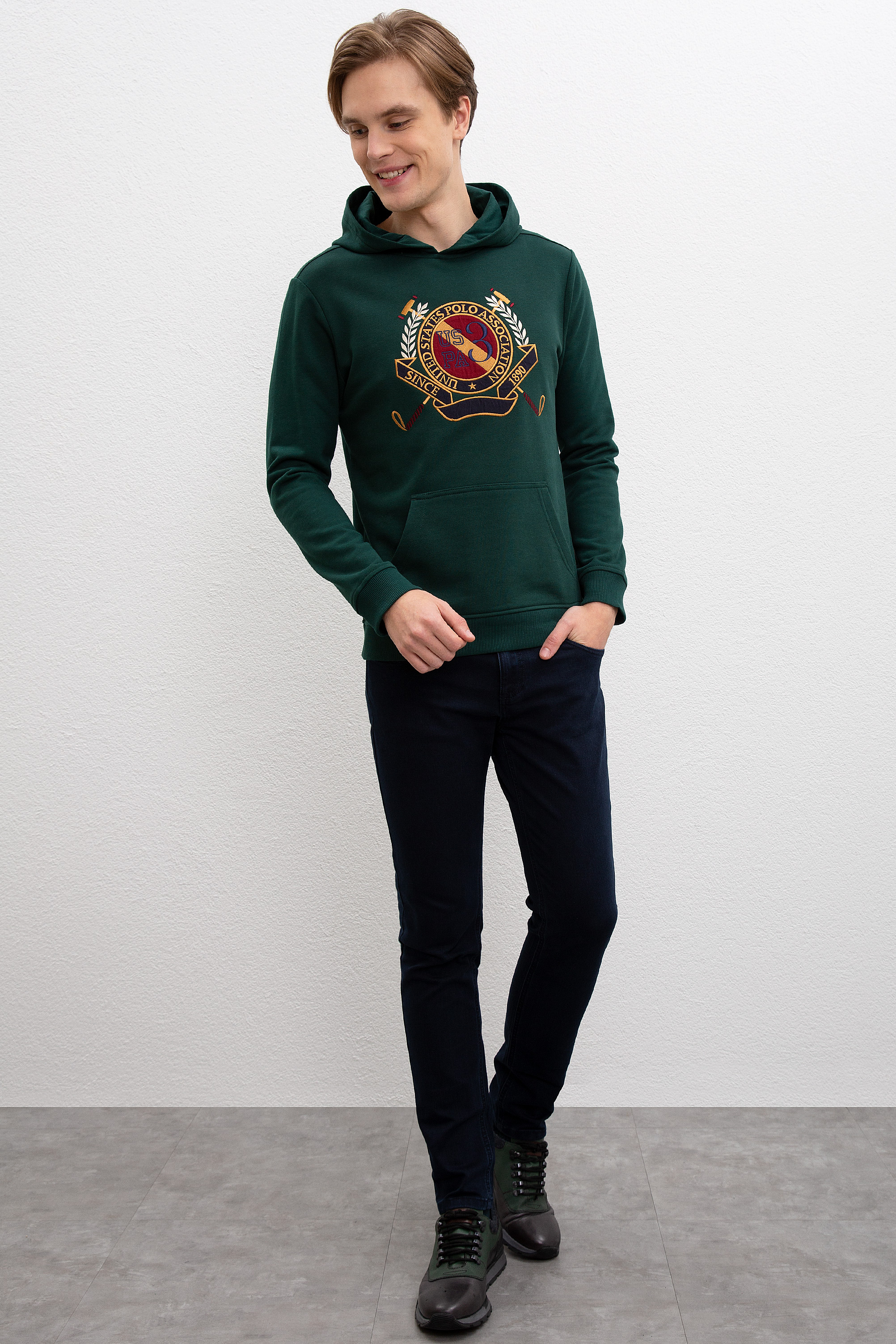 Erkek Koyu Yeşil Kapüşonlu Sweatshirt - Image 4