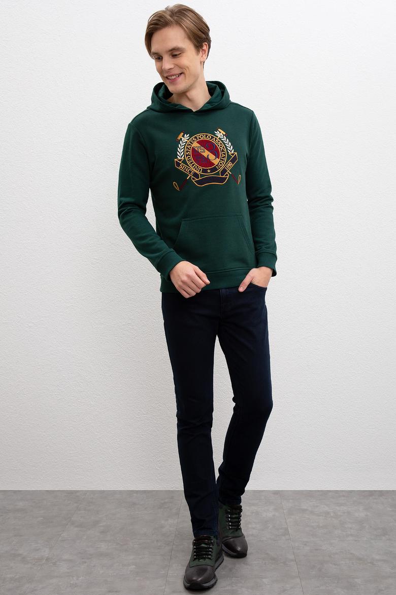 Erkek Koyu Yeşil Kapüşonlu Sweatshirt - 50207549011