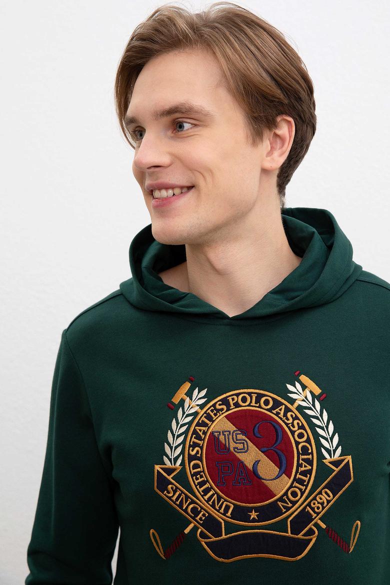 Erkek Koyu Yeşil Kapüşonlu Sweatshirt - 50207549011