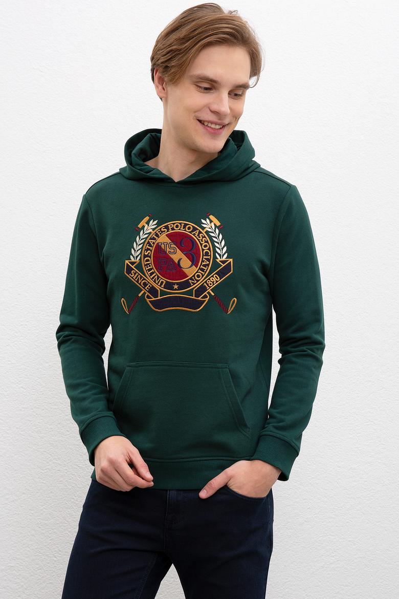 Erkek Koyu Yeşil Kapüşonlu Sweatshirt