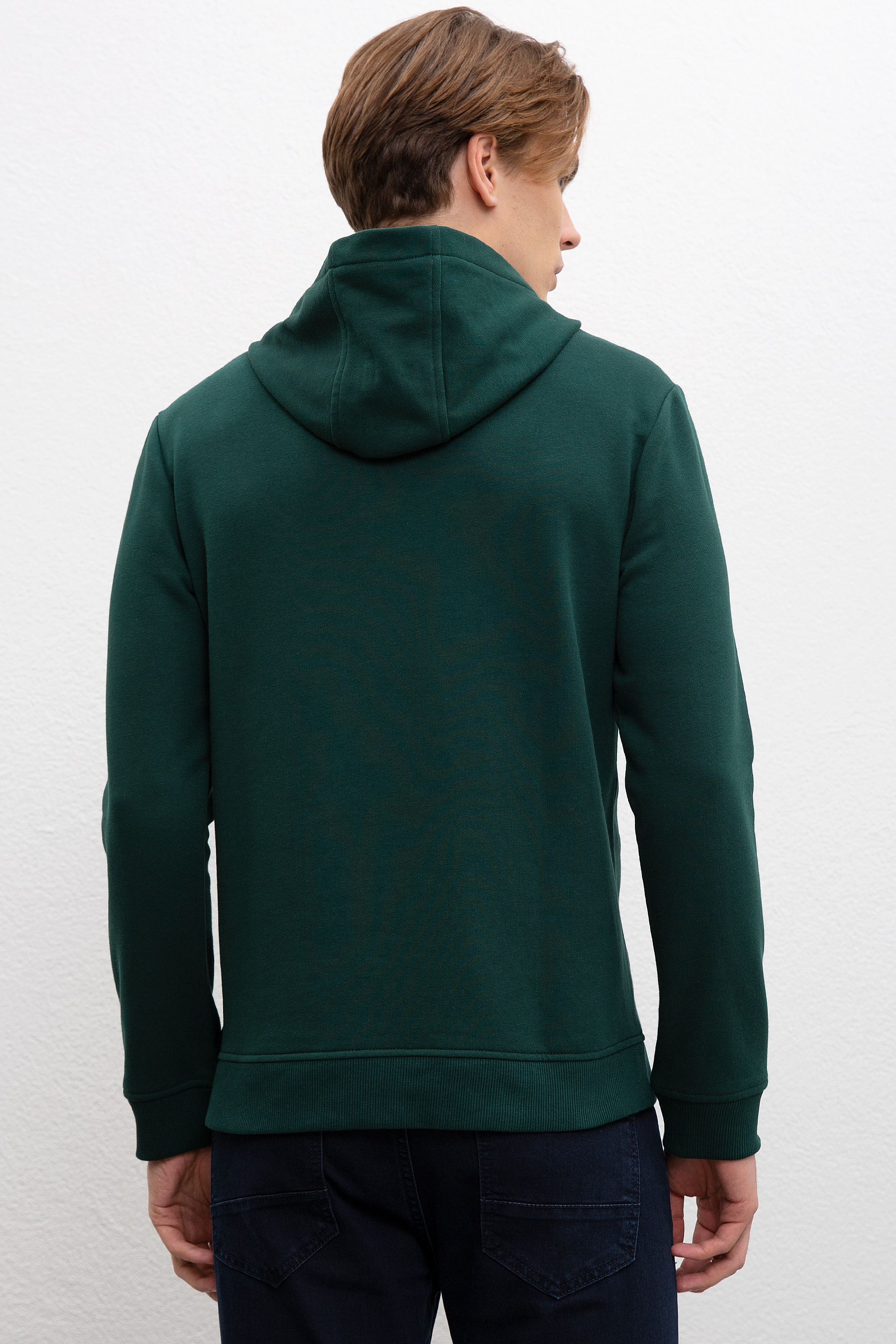 Erkek Koyu Yeşil Kapüşonlu Sweatshirt - Image 3