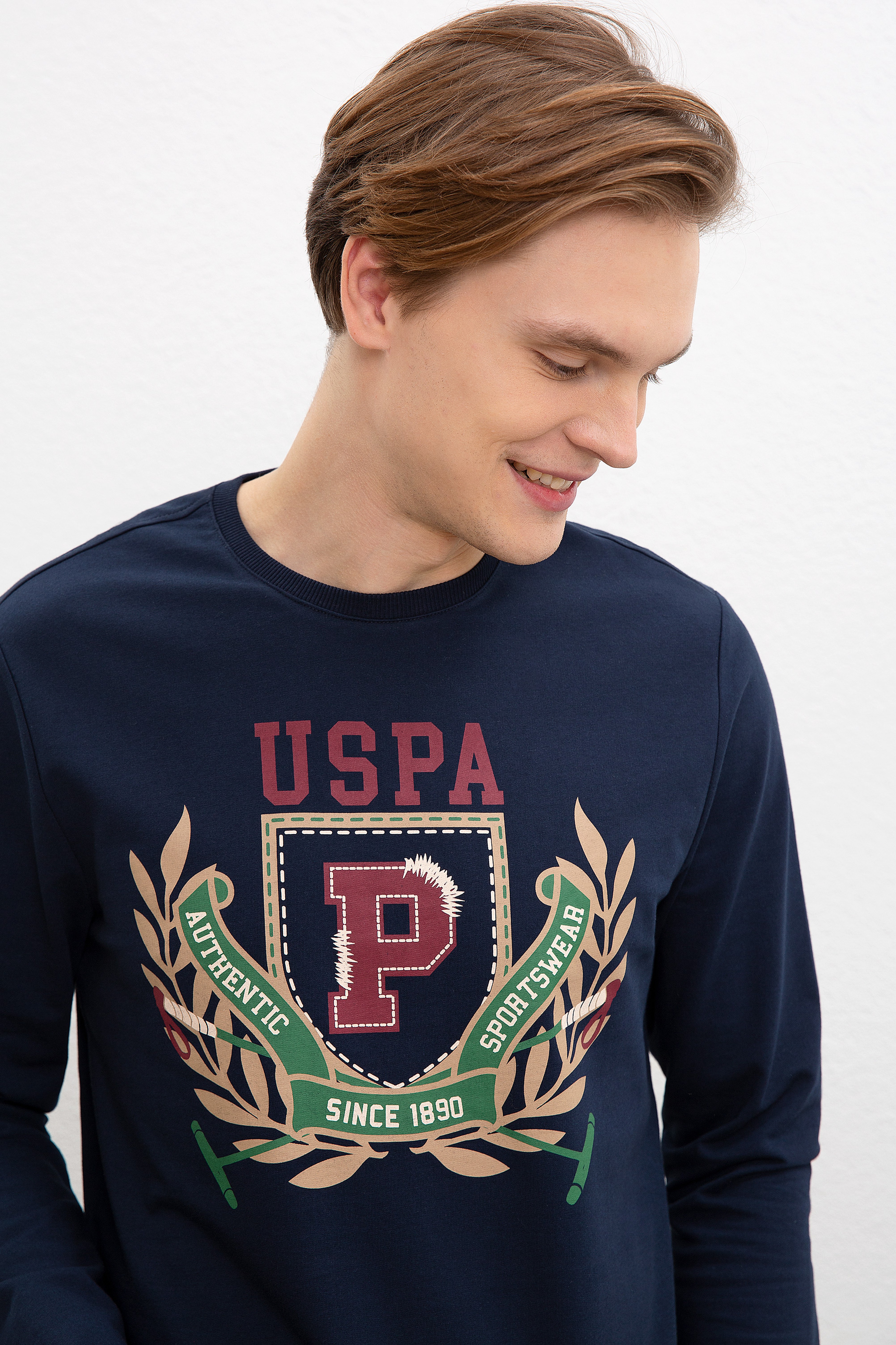 Erkek Lacivert Bisiklet Yaka Sweatshirt - Image 1