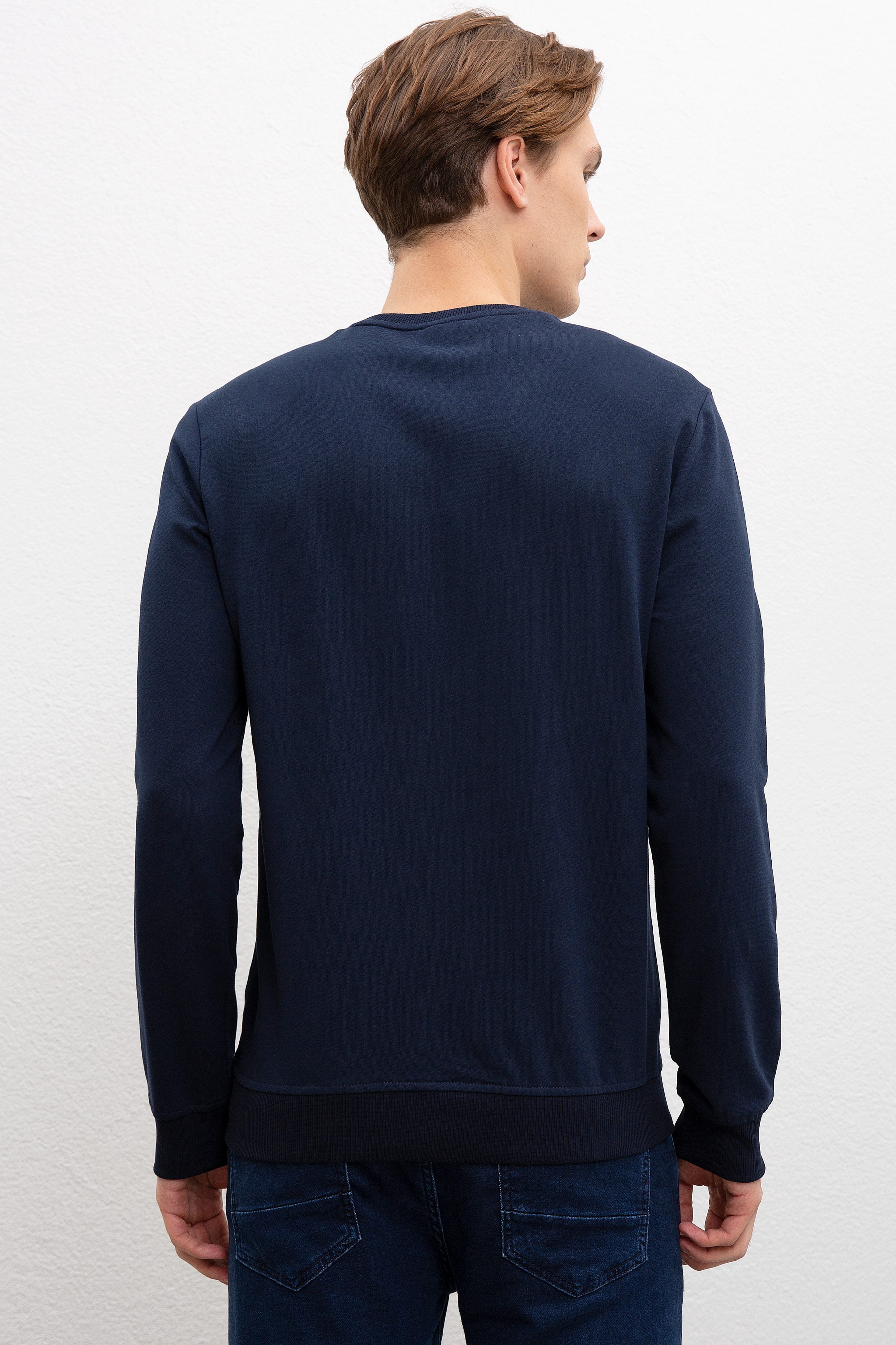 Erkek Lacivert Bisiklet Yaka Sweatshirt - Image 3