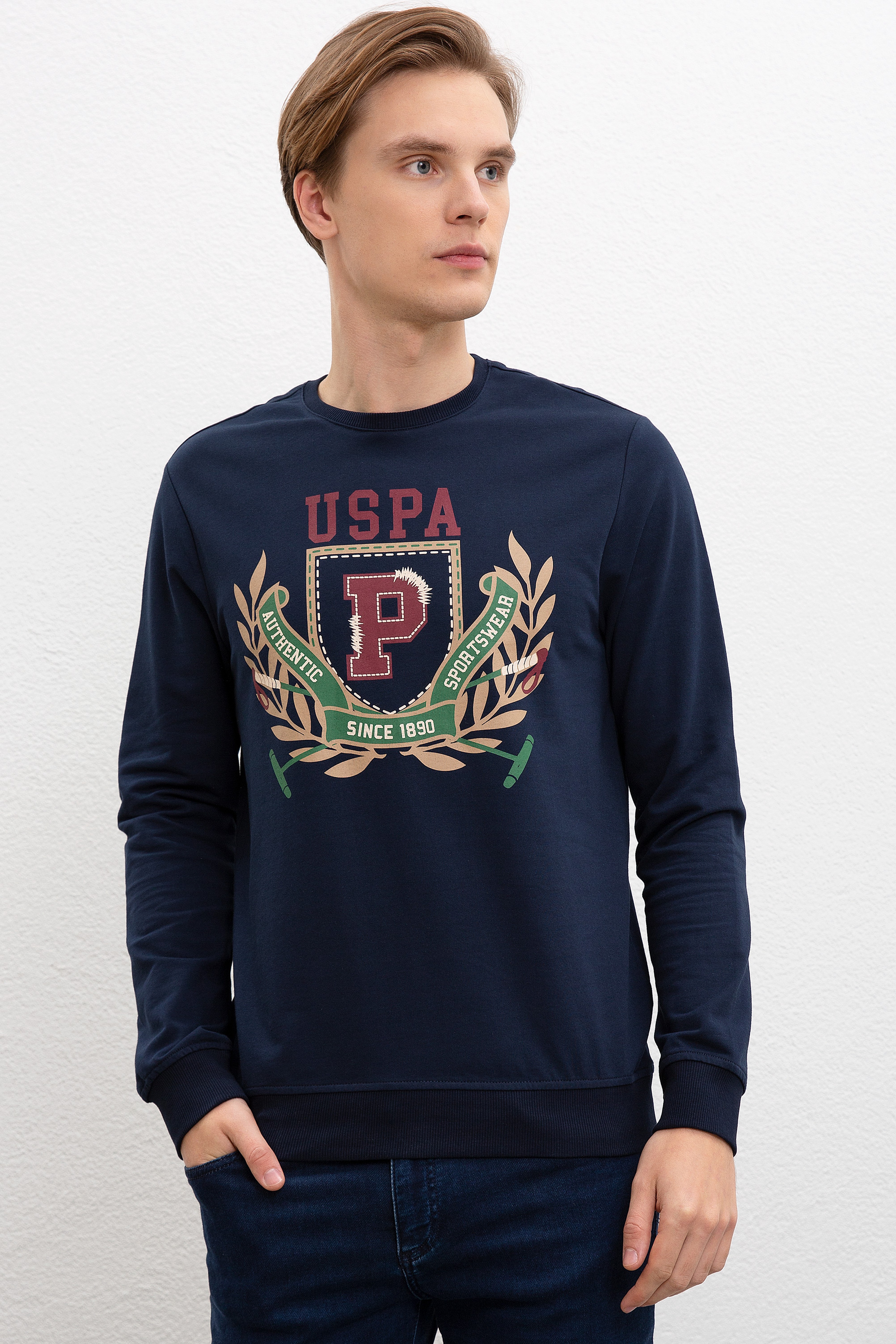 Erkek Lacivert Bisiklet Yaka Sweatshirt