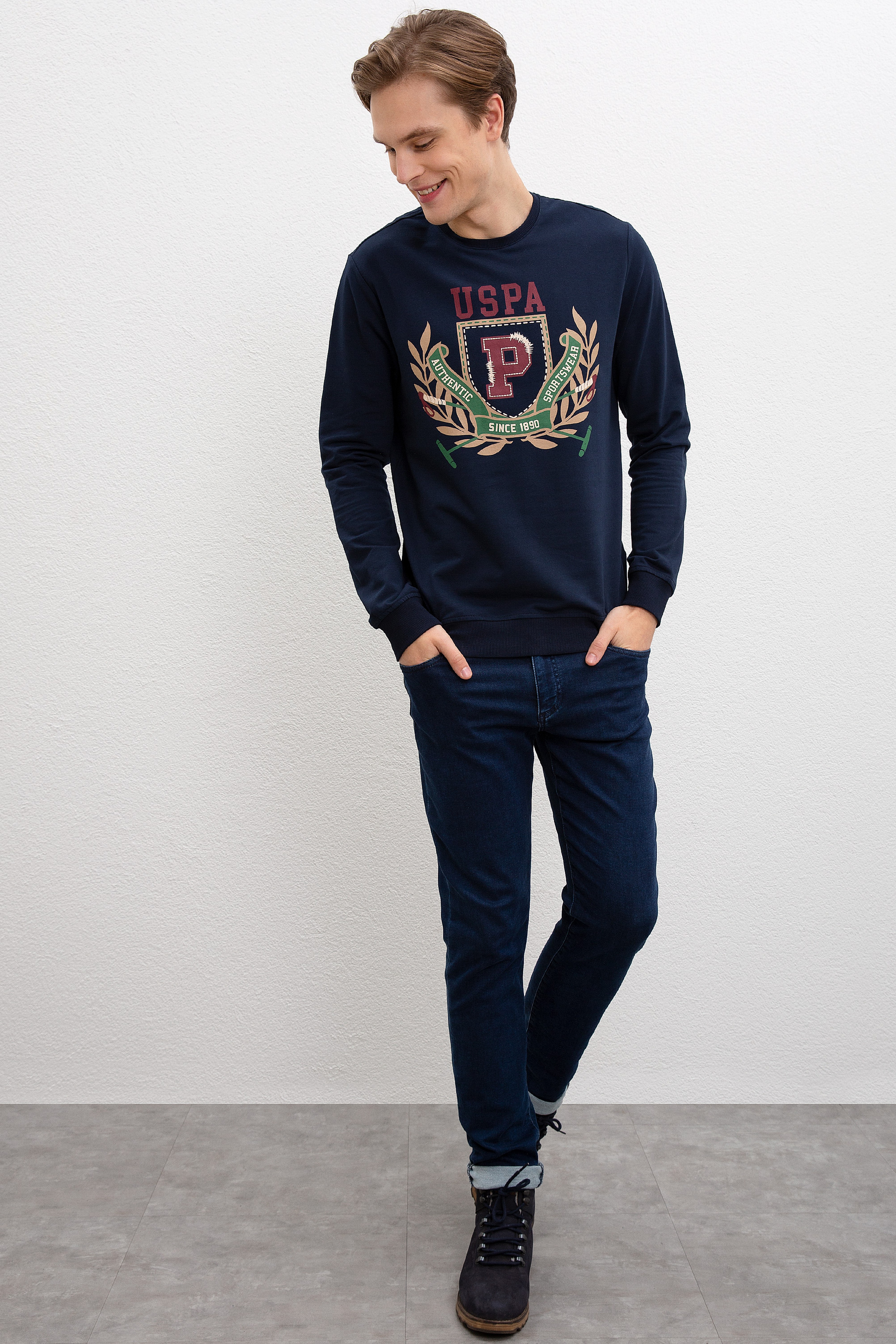 Erkek Lacivert Bisiklet Yaka Sweatshirt - Image 4