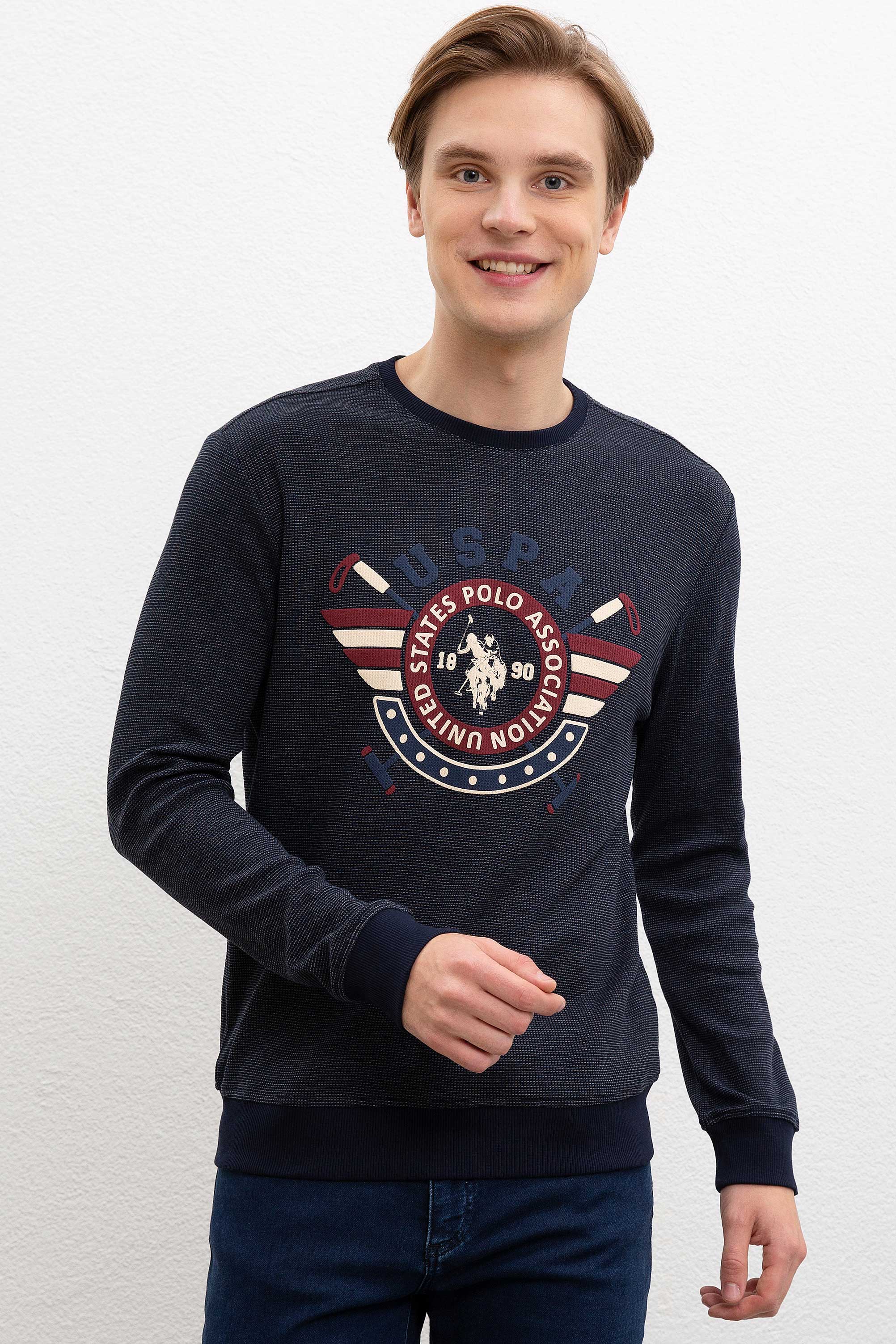 Erkek Lacivert Bisiklet Yaka Sweatshirt - Image 1