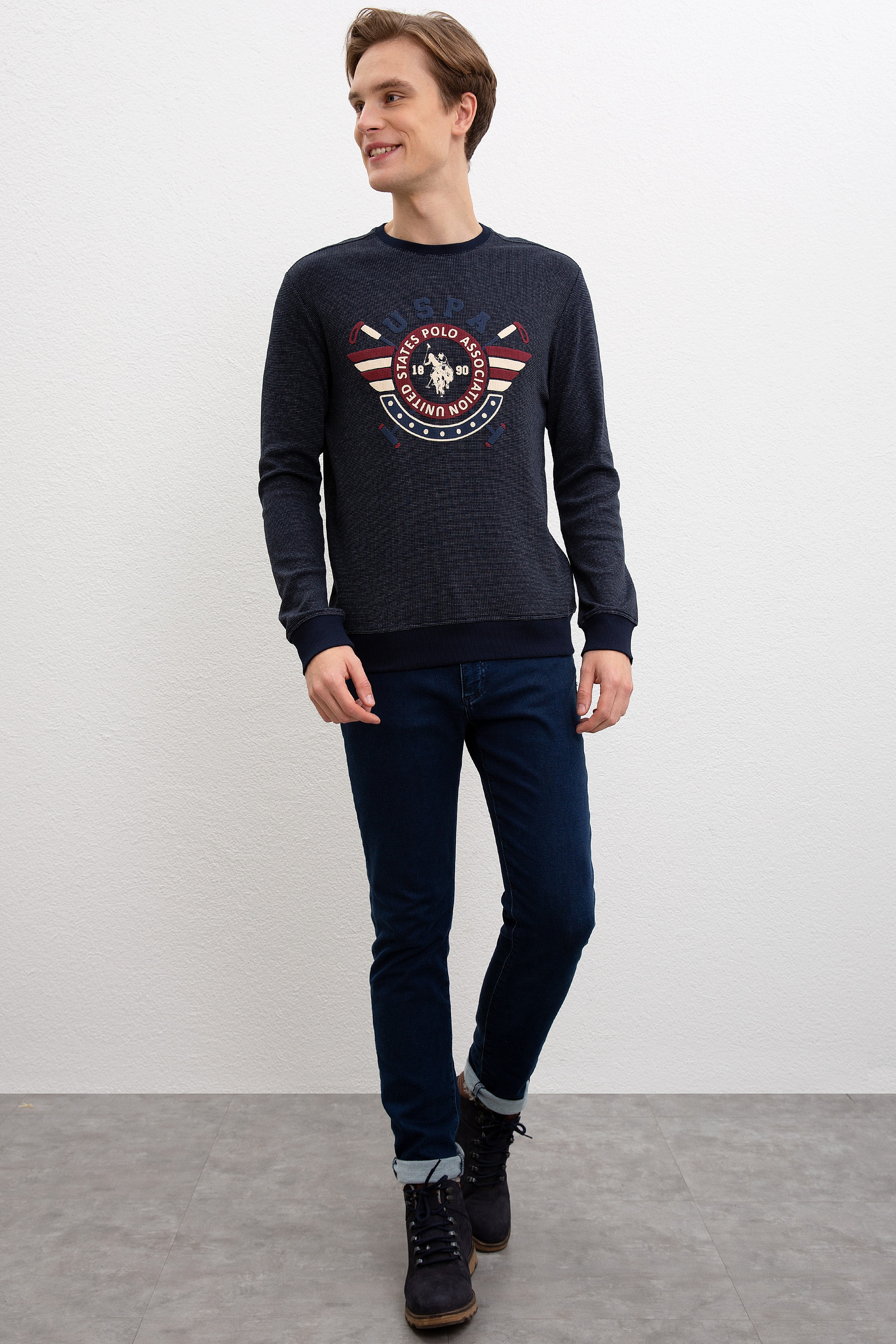 Erkek Lacivert Bisiklet Yaka Sweatshirt