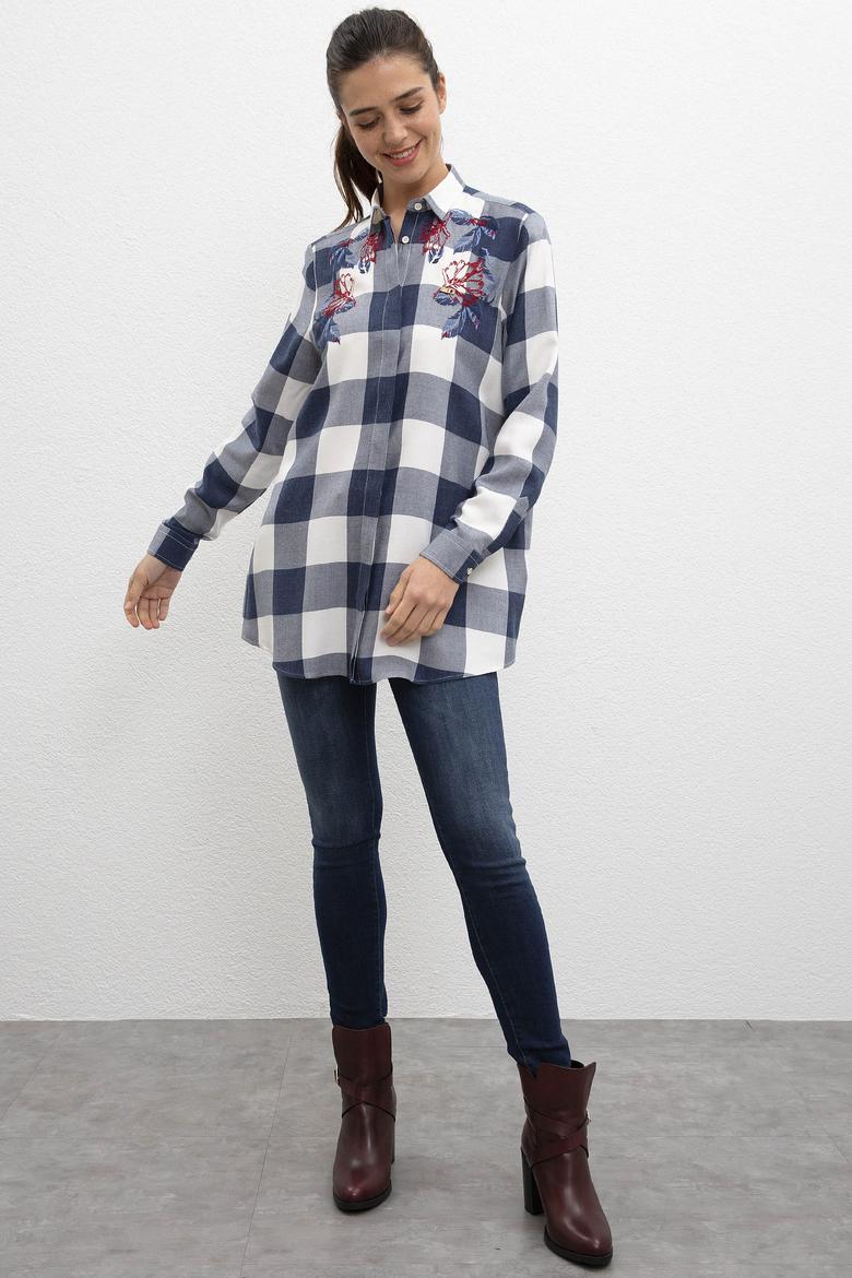 Kadın Lacivert Uzun Kollu Gömlek - 50207183003