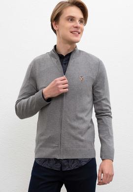 Erkek Gri Melanj  Triko Hırka Basic - 50207712043