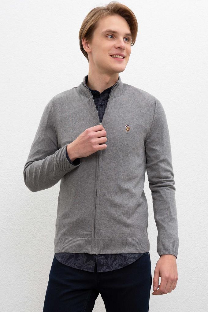 Erkek Gri Melanj  Triko Hırka Basic