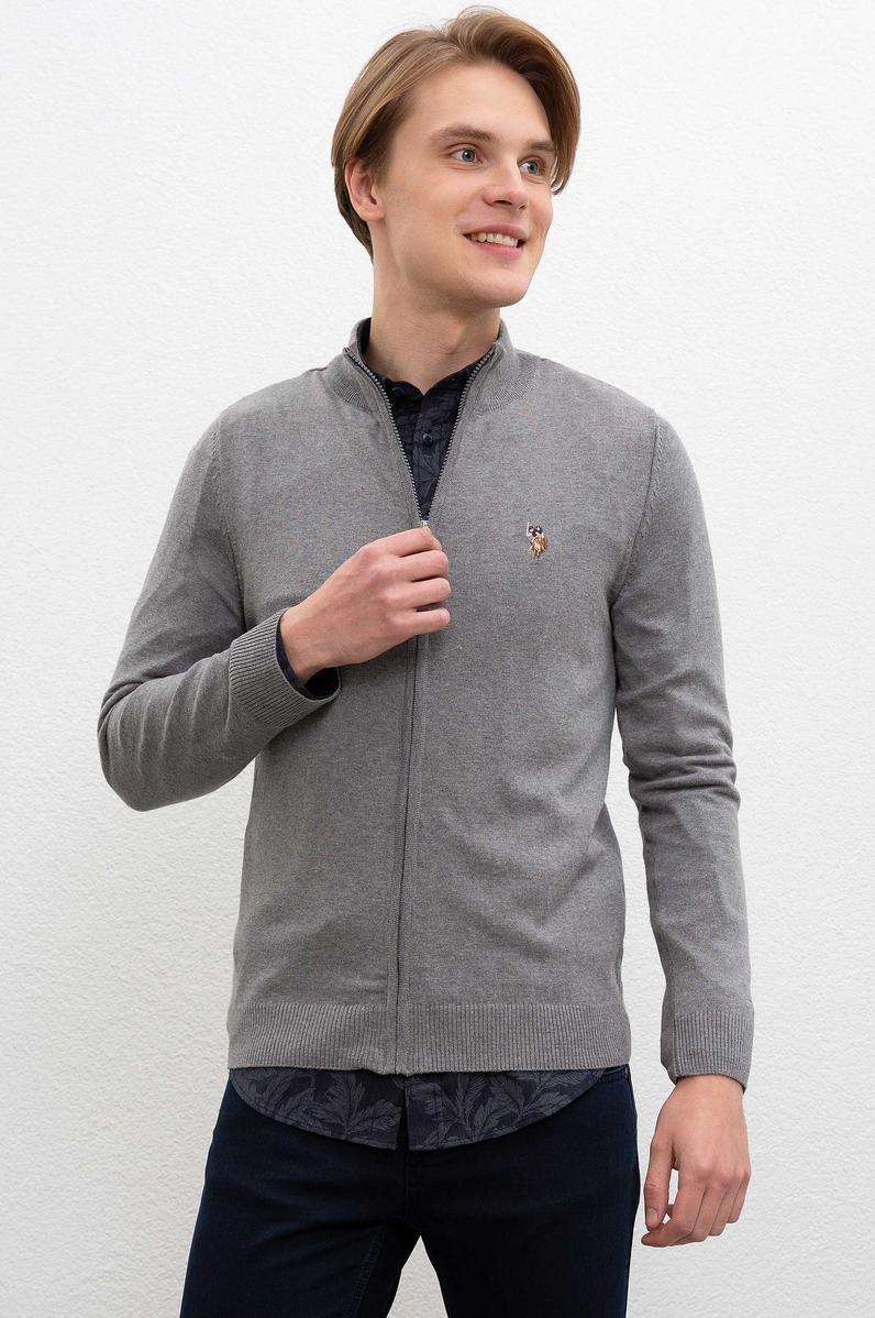 Erkek Gri Melanj  Triko Hırka Basic