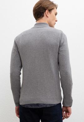 Erkek Gri Melanj  Triko Hırka Basic - 50207712043