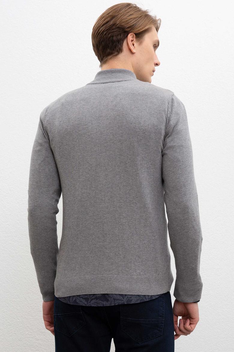 Erkek Gri Melanj  Triko Hırka Basic - 50207712043