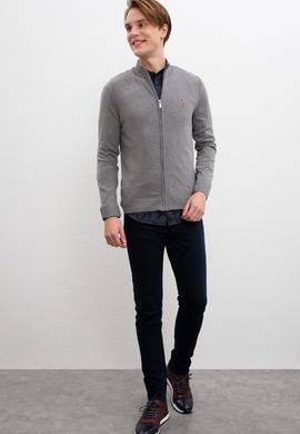 Erkek Gri Melanj  Triko Hırka Basic - 50207712043