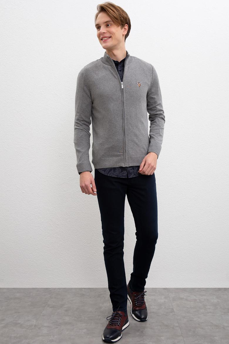 Erkek Gri Melanj  Triko Hırka Basic - 50207712043