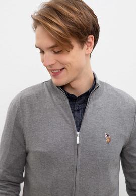 Erkek Gri Melanj  Triko Hırka Basic - 50207712043