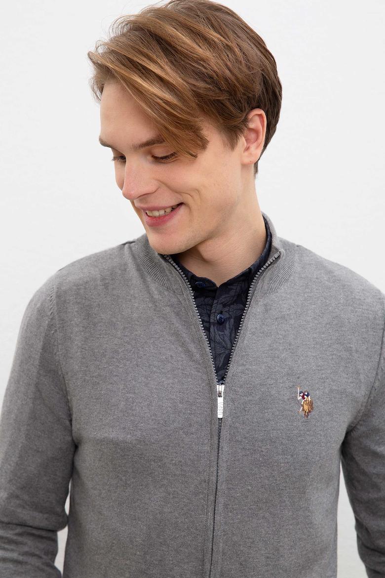 Erkek Gri Melanj  Triko Hırka Basic - 50207712043