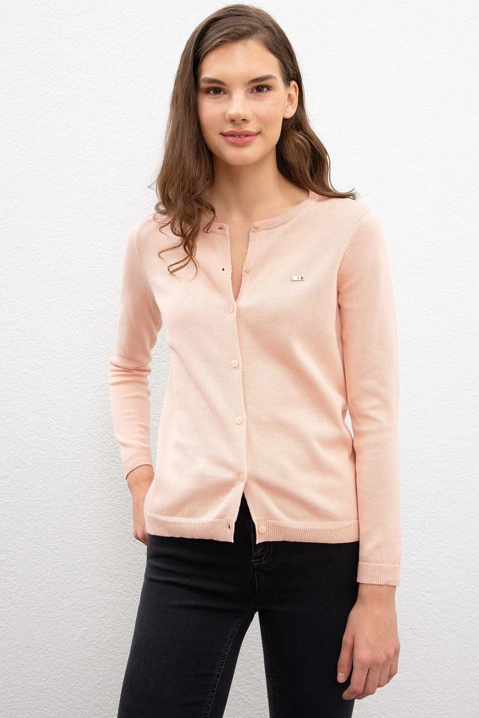 Kadın Pembe Triko Hırka Basic