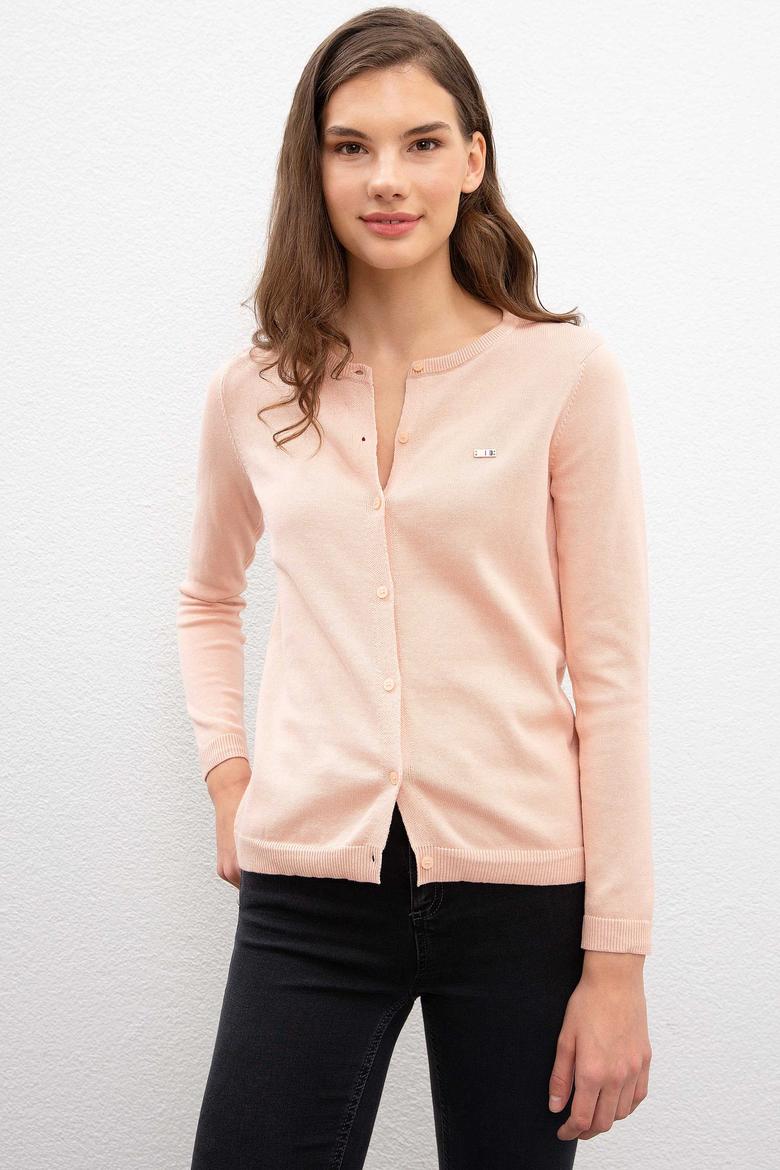 Kadın Pembe Triko Hırka Basic