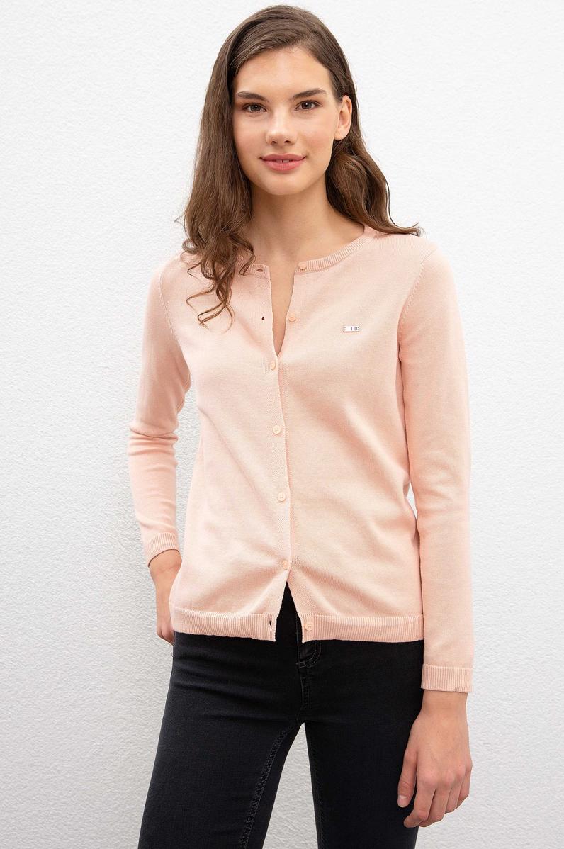 Kadın Pembe Triko Hırka Basic