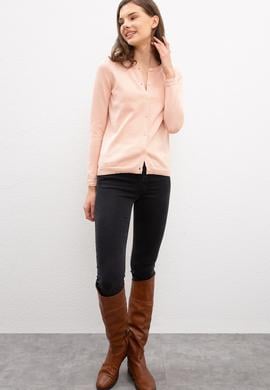 Kadın Pembe Triko Hırka Basic - 50206446075